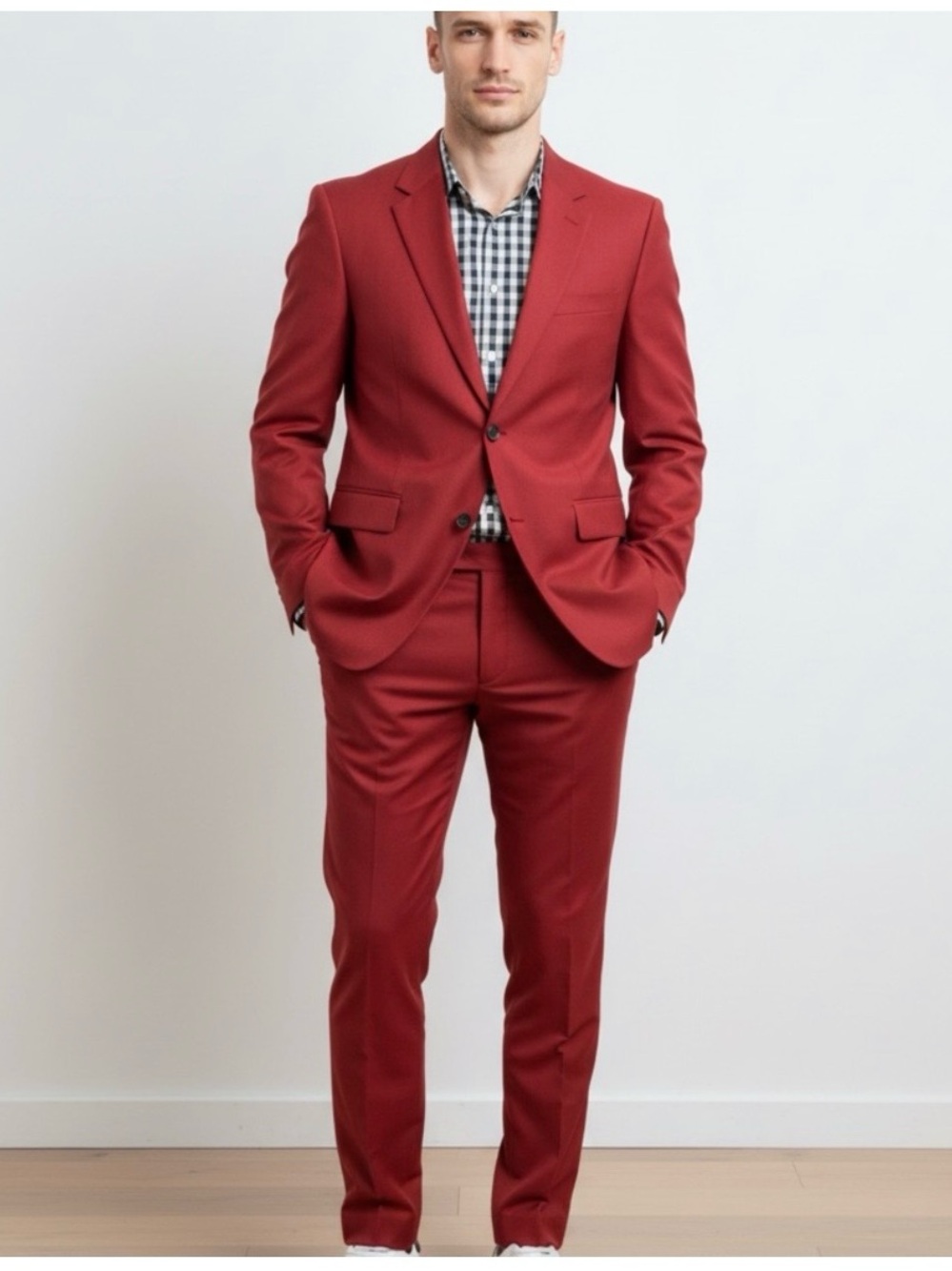 Men's Red Slim Fit Suit Blazer & Trousers